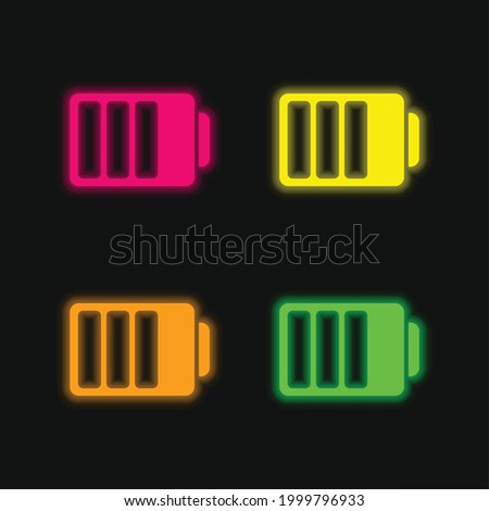 Battery Status With Three Quarters Charged four color glowing neon vector icon