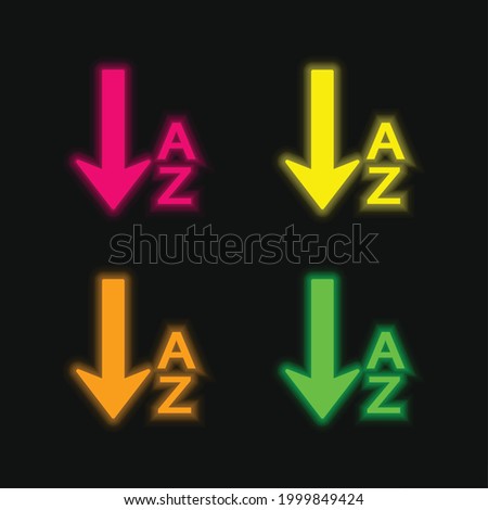 Alphabetical Order four color glowing neon vector icon
