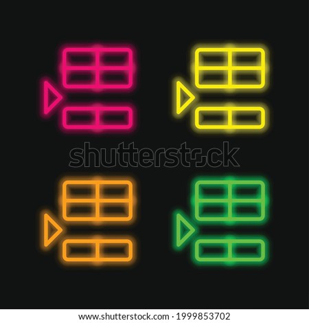 Below four color glowing neon vector icon