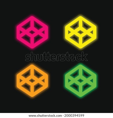 3d Outlined Shape four color glowing neon vector icon