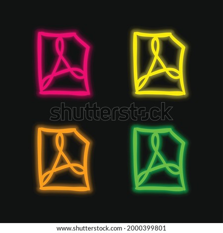 Adobe Reader File Outlined Sketch four color glowing neon vector icon