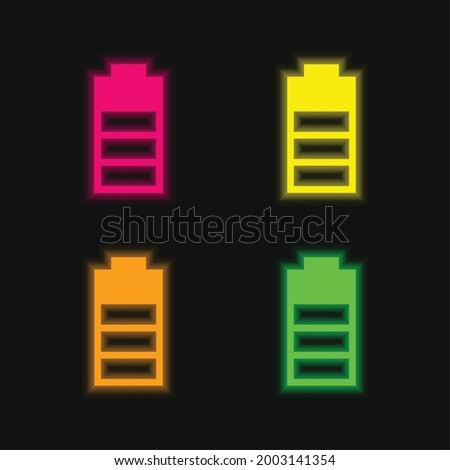 Battery Status With Three Quarters Of The Charge four color glowing neon vector icon