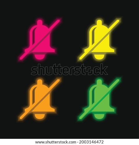 Bell Slash four color glowing neon vector icon