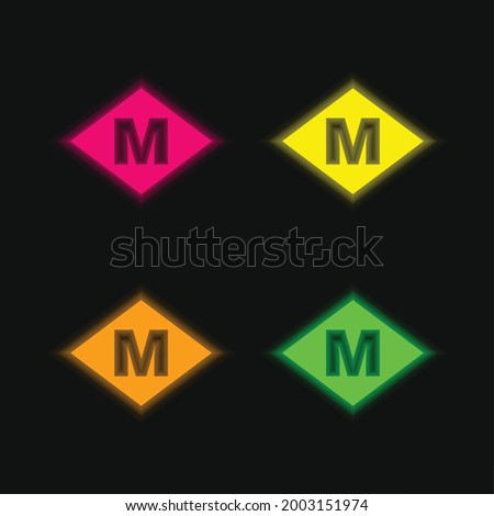 Barcelona Metro Logo four color glowing neon vector icon