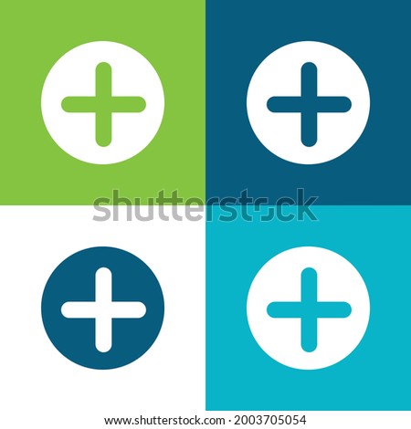 Add Button With Plus Symbol In A Black Circle Flat four color minimal icon set