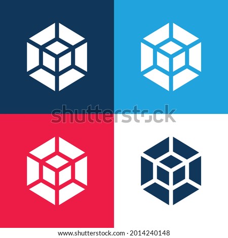 3d Modeling blue and red four color minimal icon set