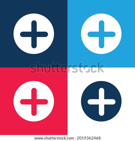 Add Button With Plus Symbol In A Black Circle blue and red four color minimal icon set