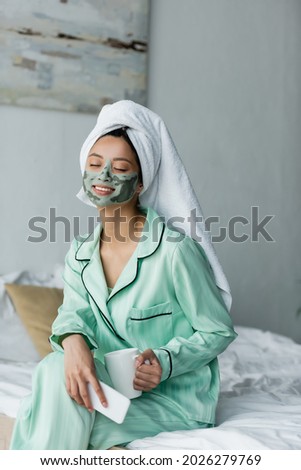 Similar – Image, Stock Photo woman with face mask standing on moving escalator