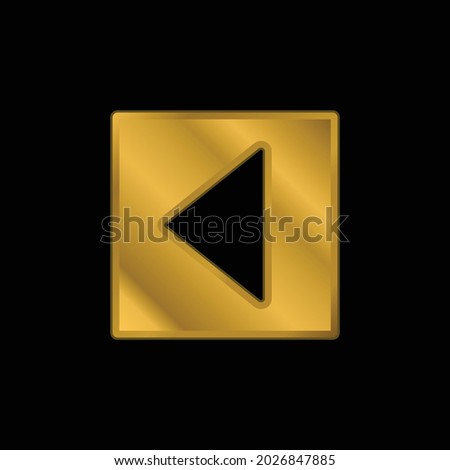 Back Triangular Left Arrow In Square Filled Button gold plated metalic icon or logo vector