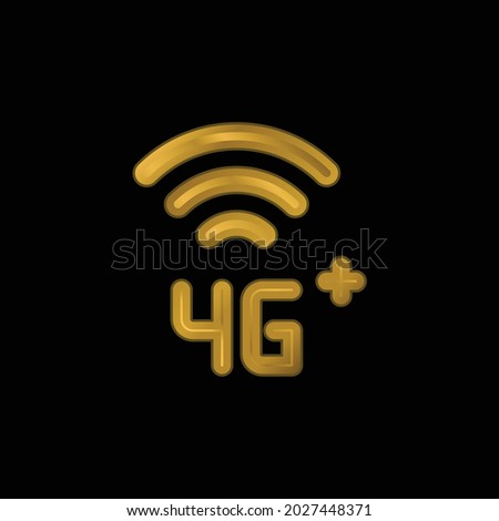 4g Plus gold plated metalic icon or logo vector