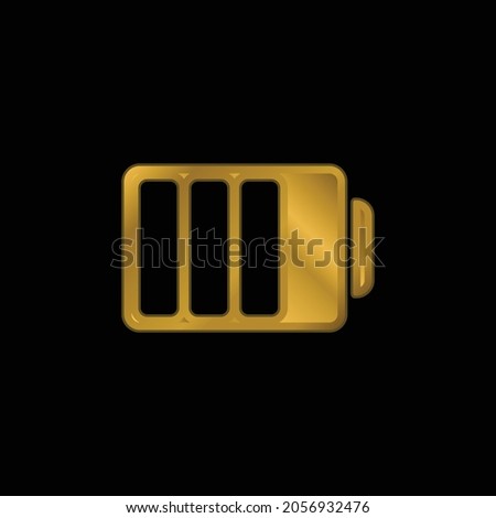 Battery Status With Three Quarters Charged gold plated metalic icon or logo vector