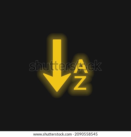 Alphabetical Order yellow glowing neon icon