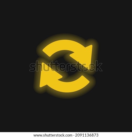 Arrows Circle Of Two Rotating In Clockwise Direction yellow glowing neon icon