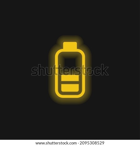 Battery With Two Bars yellow glowing neon icon