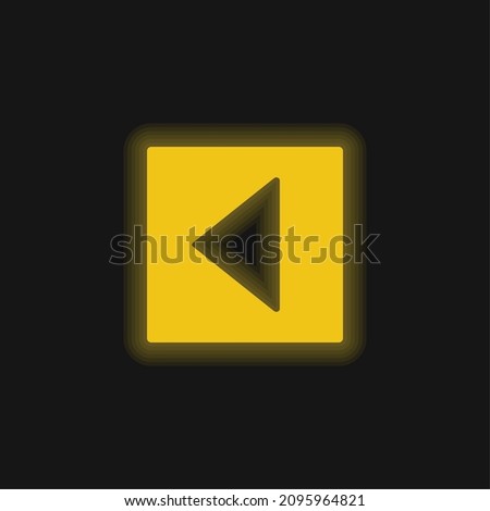 Back Triangular Left Arrow In Square Filled Button yellow glowing neon icon