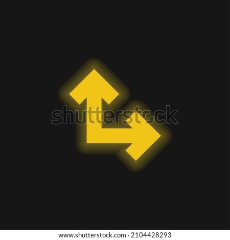 Arrows In Right Angle yellow glowing neon icon