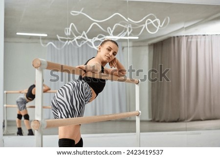 Similar – Image, Stock Photo Graceful woman dancing near wall in street