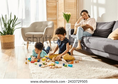 Similar – Image, Stock Photo Mother reading book her daughter in bed before going to sleep. Bedtime stories for child