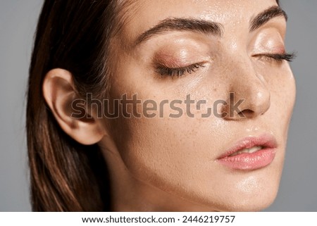 Similar – Image, Stock Photo young caucasian woman with eyes closed relaxing at the beach at sunset. Holidays and relaxation concept