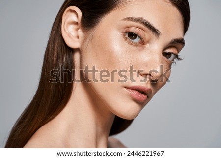 Image, Stock Photo young caucasian woman with eyes closed relaxing at the beach at sunset. Holidays and relaxation concept