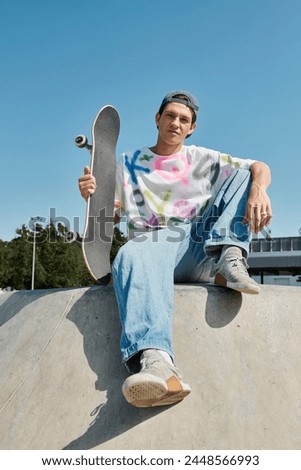 Similar – Image, Stock Photo Skateboarder resting on the ramp