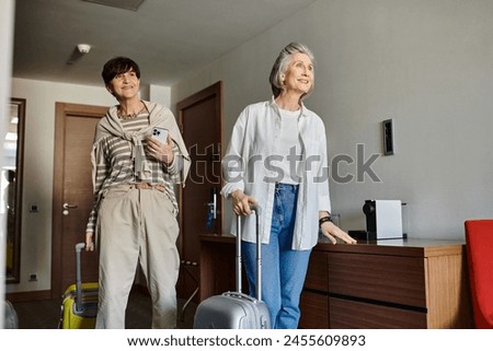 Similar – Image, Stock Photo Senior wanderer standing on hill in mountains