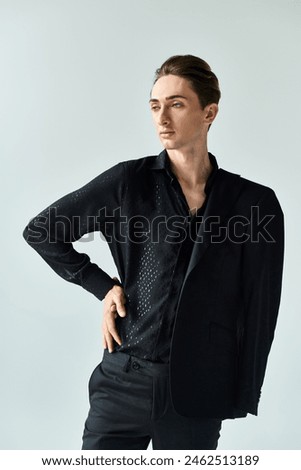 Similar – Image, Stock Photo Young male model standing in studio