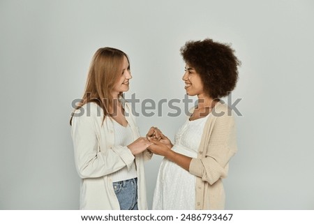 Similar – Image, Stock Photo Tender woman holding hand of boyfriend in bedroom