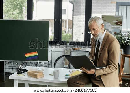 Similar – Image, Stock Photo Rainbow flag in a window