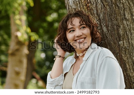 Similar – Image, Stock Photo Stylish tranquil woman against blue sky