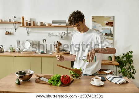 Similar – Image, Stock Photo A man thoughtfully eats his celery on the train. He likes greenery and healthy food.