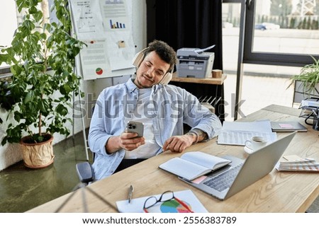 Similar – Image, Stock Photo Calm stylish man in dark studio