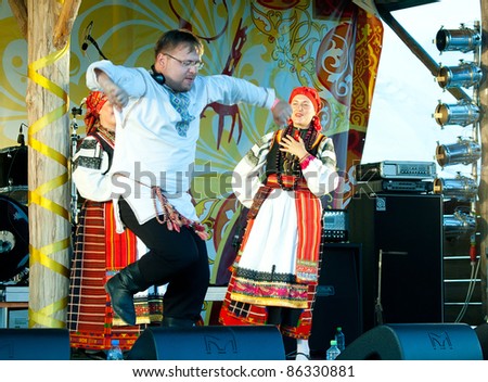 BOROVSK, RUSSIA - JUNE 18: Group Ivan Coopala sings in a traditional festival of a folk music called \