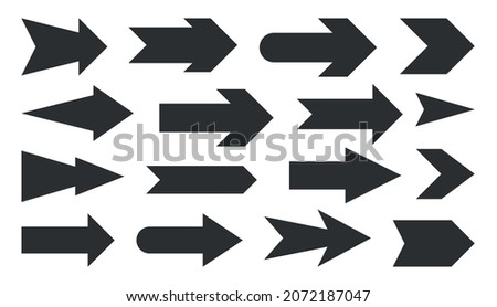 Arrow black flat set. Navigation button motion template. Simple form game website. Cursor web icon. Conceptual map navigation. Modern graphic signpost for travel planning isolated on white background
