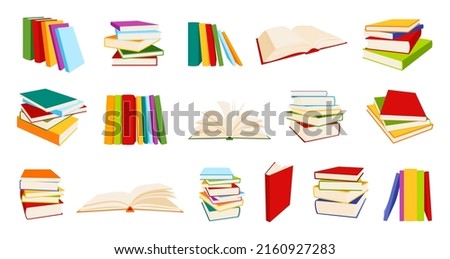 Book stack icon isometric education color flat set. Pile various magazine notebook thick encyclopedia world book day. School sticker planner diary design collage cozy tab. Concept read study isolated ストックフォト © 