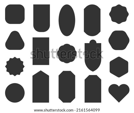 Tag label blank stamp template sale black silhouette set. Simple badge fill out information sticker board table text. Bookmark book paper gift box letter layout small large note isolated on white