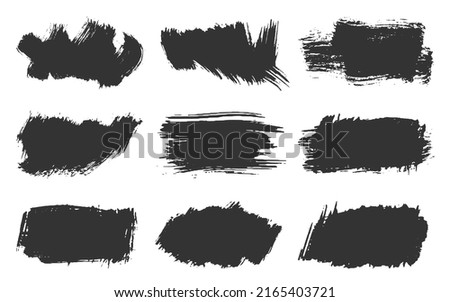 Wide ink smudge stain bristle rough brush black set. Dry texture bristle paper sponge print graffiti grunge ink blot stamp smudged crossed out chaotic paint stroke backdrop txt abstract shape isolated