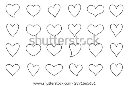 Heart diff shape editable stroke black line set. Icon thin outline elegant abstract romantic love valentine day card health care wedding invitation graphic design element like symbol isolated