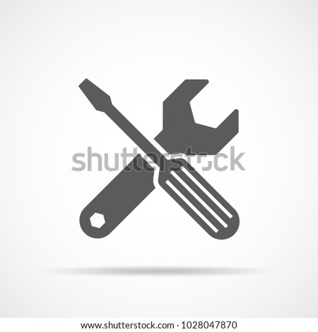 Wrench and screwdriver icon in flat design. Vector illustration. Settings tools icon on light background