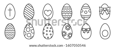 Outline Easter Eggs. Vector eggs icons set. Happy Easter icons in trendy linear style