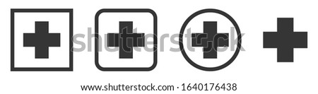 Medical vector icons. Set of medical symbols on white background. Vector illustration. Various black medical crosses.