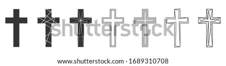 Set of Christian Cross. Abstract vector icons isolated. Vector illustration. Various black Christian Crosses.