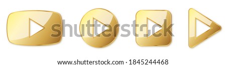 Set of gold play buttons. Play icons isolated. Vector illustration. Gold play symbol