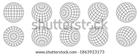 3d spheres globe earth. Globe icons in different angles. Vector illustration. Isolated linear globe grid
