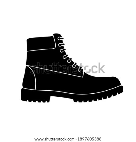 Boot icon. Hiking boots icon. Vector illustration. Black shoe symbol on white background.
