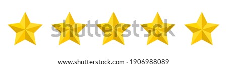 Five stars rating icon. Five stars customer product rating. Vector illustration. Premium quality. Golden stars Foto stock © 