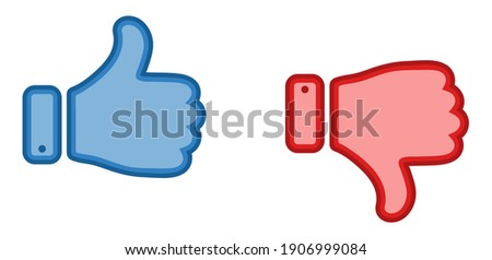 Thumb up and down icons. Color hand icon. Vector illustration. Like and dislike symbols