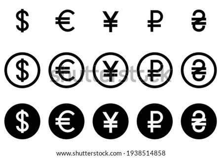 Currency signs of different countries. Set of vector currency symbols.