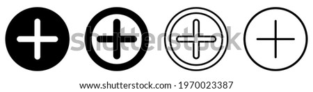More icon. Set of plus icons in a circle. Vector illustration. Isolated icons