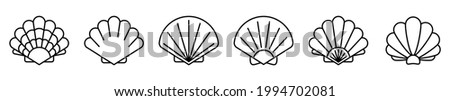 Sea shell icon. Set of linear pearl shell icons. Vector illustration. Shell vector icons. Black linear sea shell icons